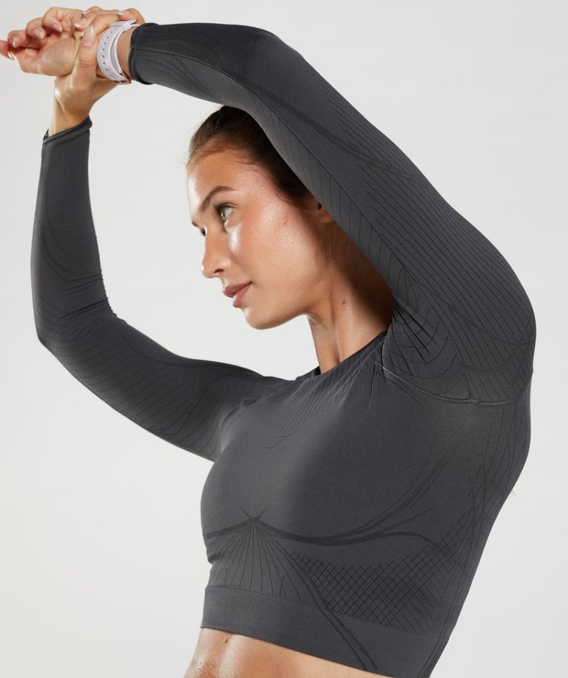 Women's Gymshark Apex Seamless Cropped Tops Black | CA 57N063